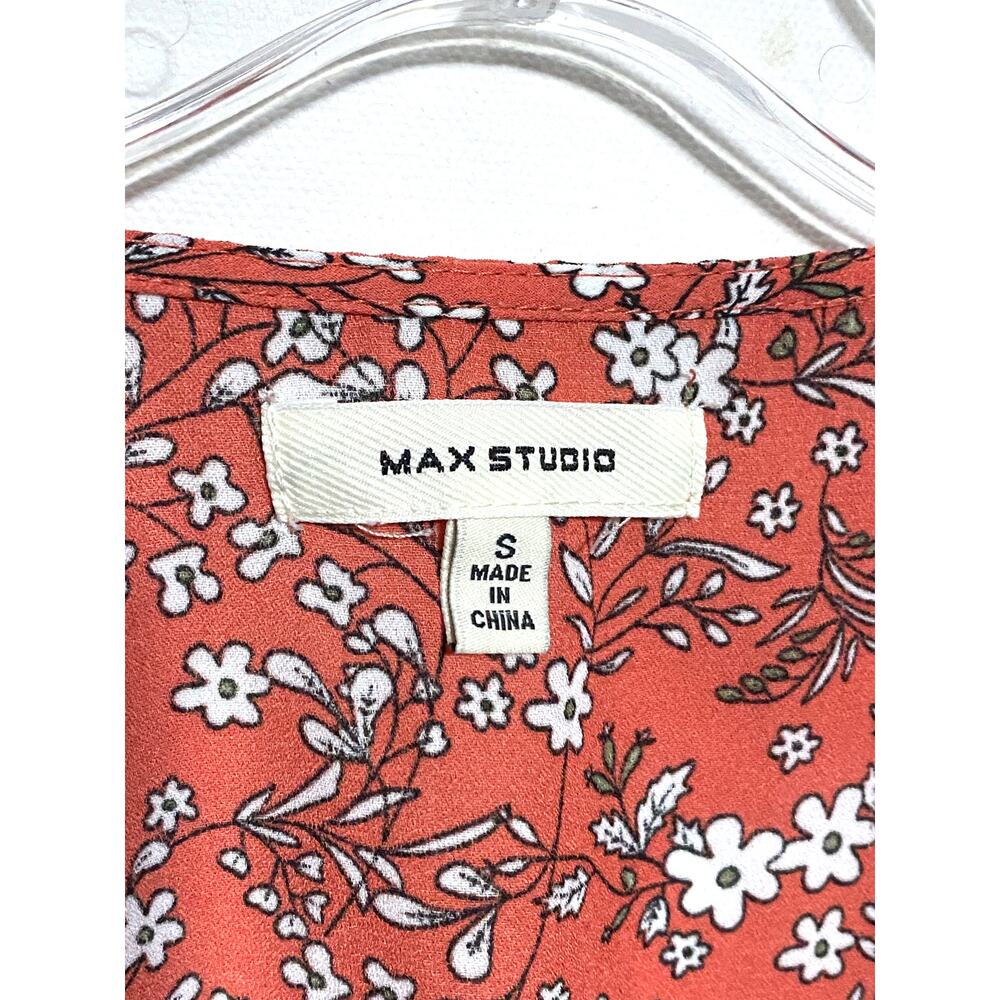 Max Studio Floral Prairie V Neck Dress S Ruffle Sleeves Cottage Smocked Belt Bow - Picture 7 of 9